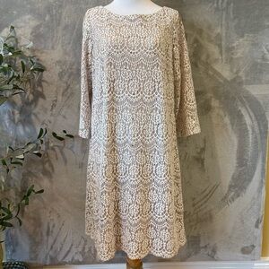 Jessica Howard Boho Bohemian Lace Illusion Sleeves Elegant Dress Sz 16